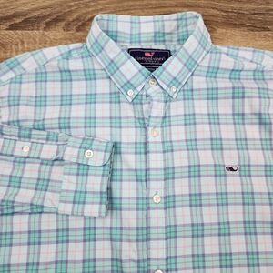 Vineyard Vines Slim Fit Whale Shirt Men's XL Plaid Long Sleeve Performance Nylon